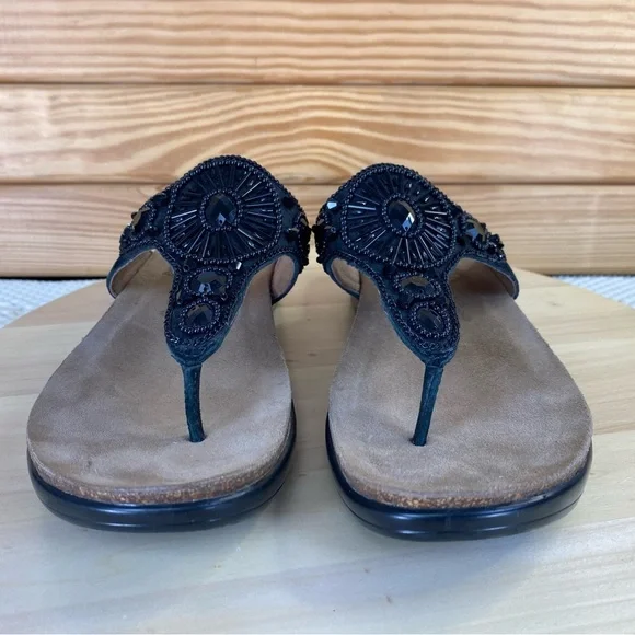 Dansko Womens Slide Sandals Pamela 38 EUR Black Leather Beaded Thong Summer Shoe - Picture 3 of 11